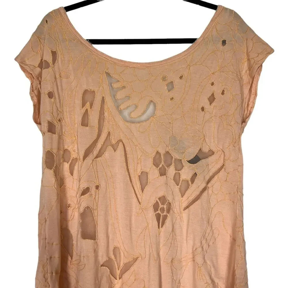 Free People NEW ROMANTICS High Noon Tea Top Peach Cutout Blouse - Picture 6 of 15